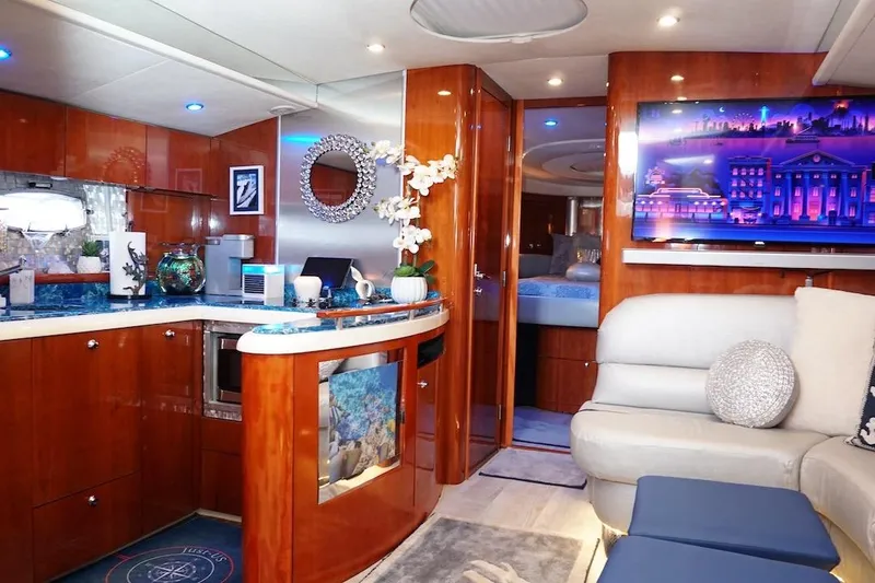  Yacht Photos Pics Luxurious interior of 2009 Fairline 52 Targa yacht with modern decor and amenities.