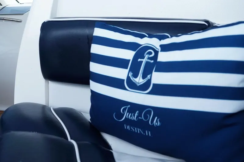  Yacht Photos Pics Nautical-themed pillow on Fairline 52 Targa yacht, 2009 model, featuring anchor design.