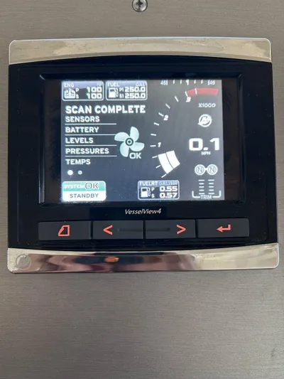 Here & Now 2017 Sea Ray 510 Fly @ Acapulco Yacht Photos Pics VesselView4 display on 2017 Sea Ray Fly 510 showing engine and system diagnostics.