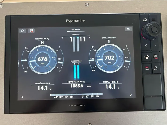Here & Now 2017 Sea Ray 510 Fly @ Acapulco Yacht Photos Pics Raymarine display showing engine data for 2017 Sea Ray Fly 510 yacht.