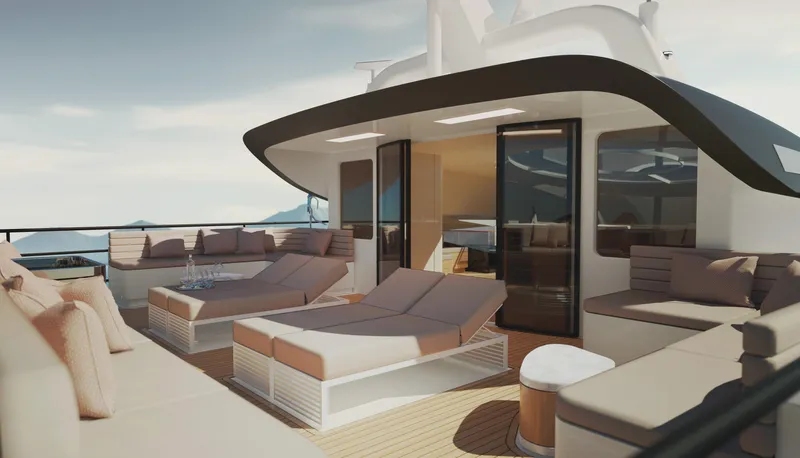 Deo Juvante Yachts Yacht Photos Pics Luxurious 2026 Deo Juvante C24 yacht deck with elegant seating and sun loungers.