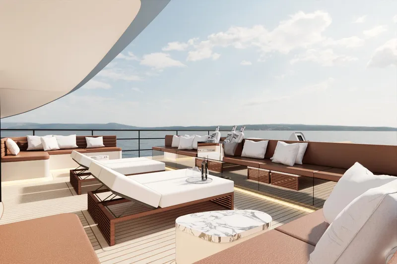 Deo Juvante Yachts Yacht Photos Pics Luxurious 2026 Deo Juvante C24 yacht deck with elegant seating and ocean view.
