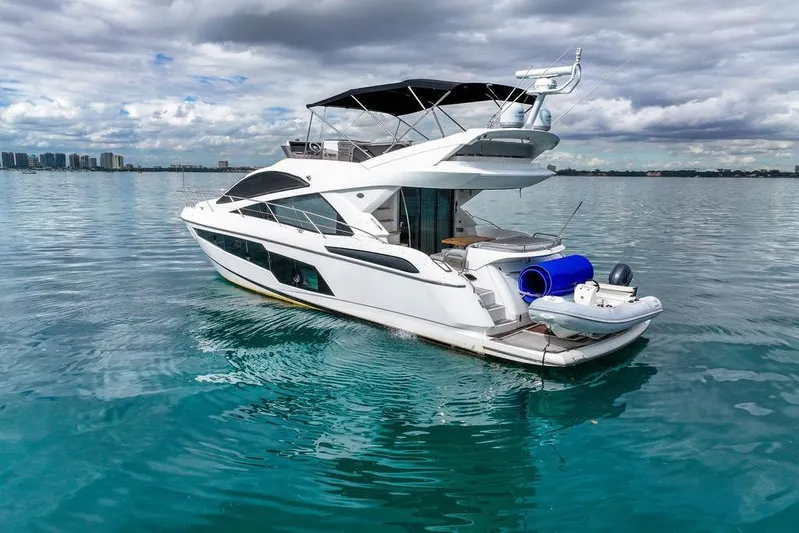 Ohana Forever Yacht Photos Pics 2016 Sunseeker Manhattan 55 yacht on calm water under cloudy sky.