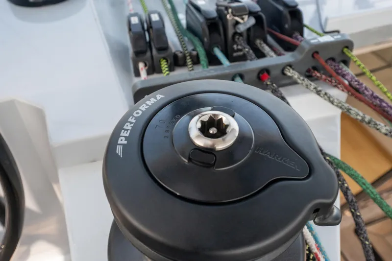 Noble House Yacht Photos Pics Winch system on 2019 McConaghy MC60 yacht, featuring Harken Performa equipment.