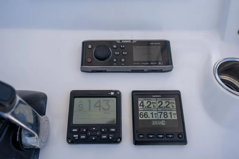  Yacht Photos Pics Control panel of a 2015 Intrepid 400 Center Console with navigation and audio systems.