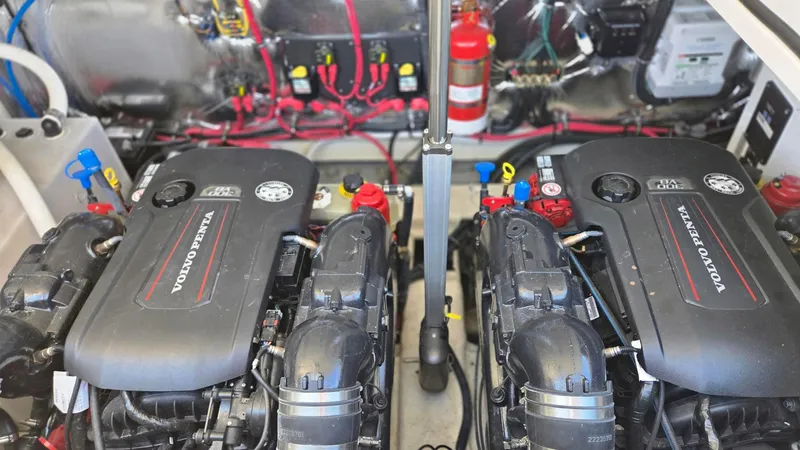  Yacht Photos Pics Engine room of 2017 Regal 32 Express with dual Volvo Penta engines.