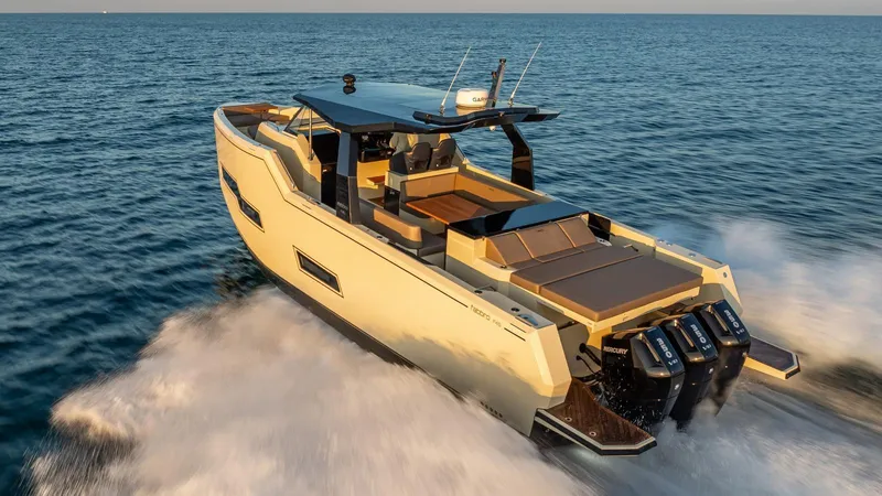  Yacht Photos Pics 2025 Fabbro F45 CABRIO luxury boat cruising on open water, showcasing sleek design and powerful engines.