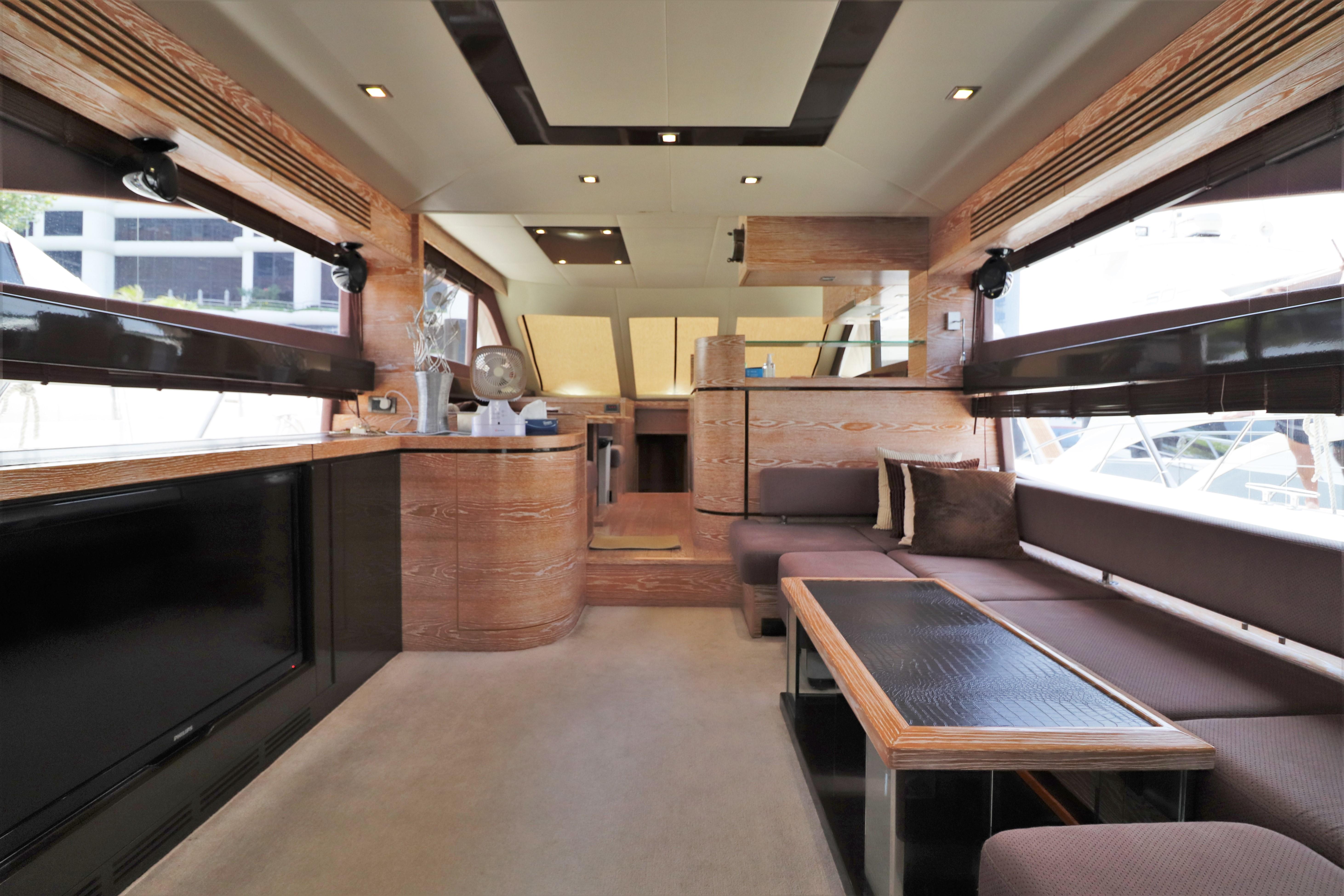 Luxurious interior of a 2010 Ruby 65 Feet Yacht with modern furnishings.