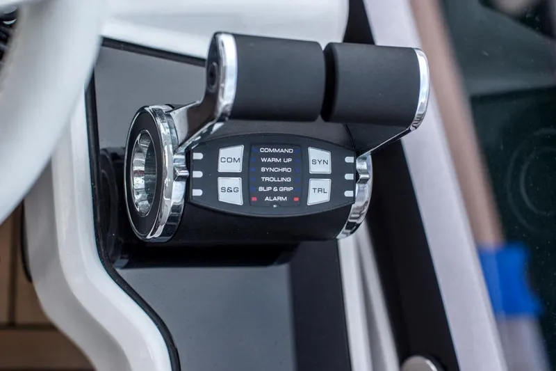  Yacht Photos Pics Control panel of a 2019 Sunseeker Manhattan 66 yacht, featuring various operational buttons.