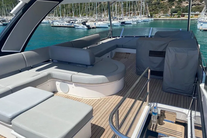  Yacht Photos Pics Luxurious 2019 Sunseeker Manhattan 66 yacht with spacious deck and elegant seating.