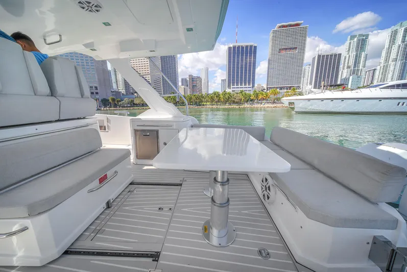  Yacht Photos Pics Azimut Verve 40 yacht interior with city skyline, 2020 model.