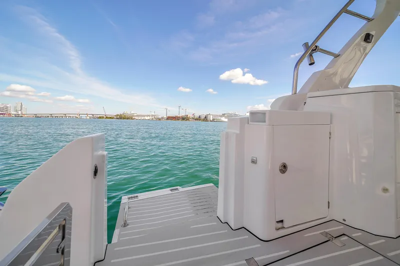  Yacht Photos Pics Azimut Verve 40 yacht deck overlooking serene blue waters, 2020 model.