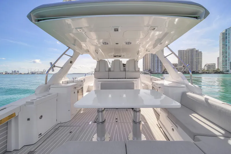  Yacht Photos Pics Azimut Verve 40 yacht interior, 2020 model, with sleek design and waterfront city view.