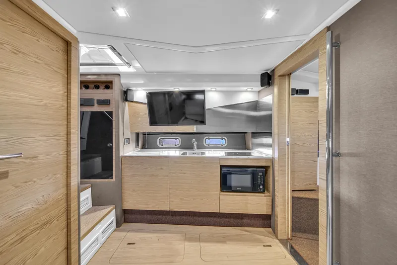  Yacht Photos Pics Interior of 2020 Azimut Verve 40 yacht with modern kitchen and sleek design.