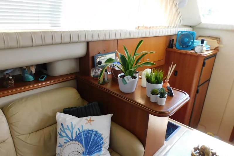 How Lucky Yacht Photos Pics Interior of 2003 Cruisers Yachts 3750 Motoryacht with plants and decor.