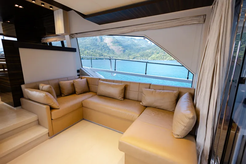 Catissa Yacht Photos Pics Luxurious interior of 2024 Ferretti Yachts 670 with scenic ocean view.