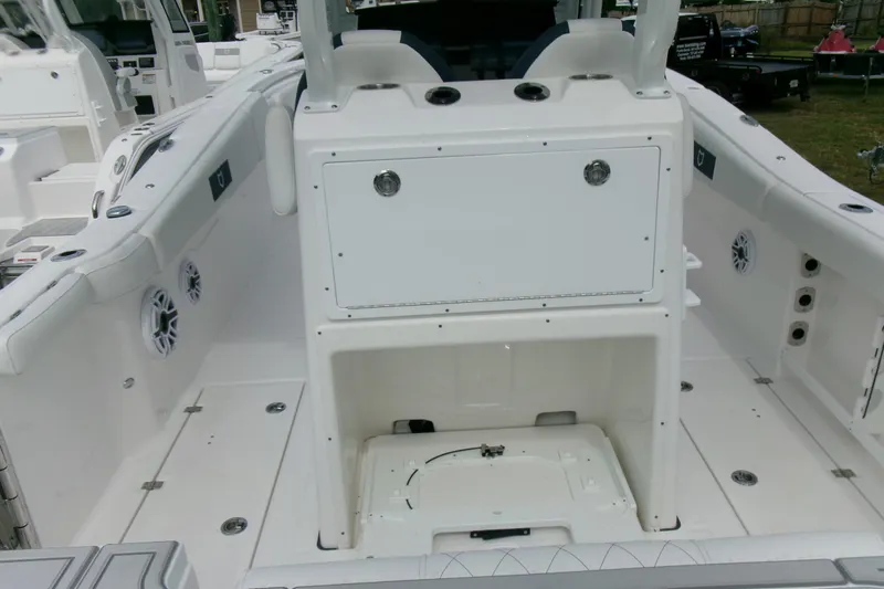 Black Label Marine Yacht Photos Pics 2026 Sea Fox 288 Commander boat interior with storage compartments and seating.