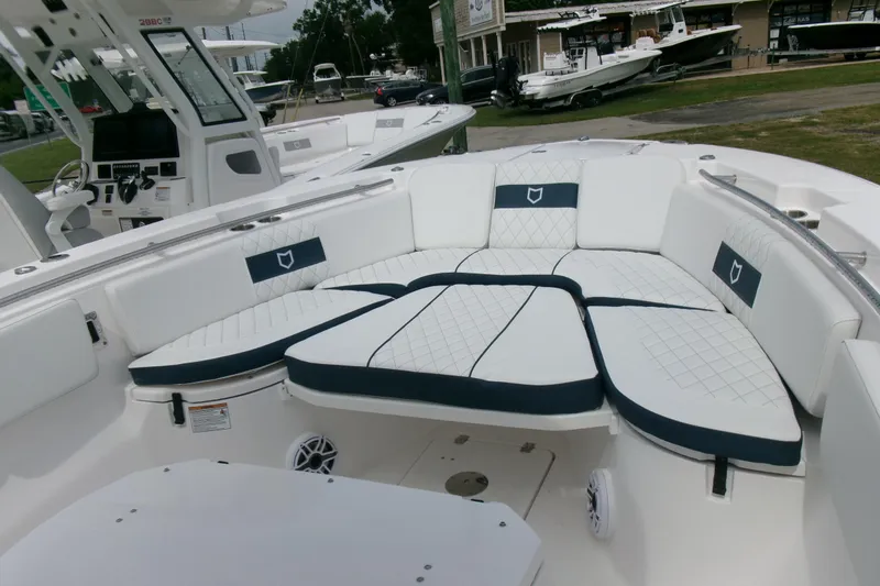 Black Label Marine Yacht Photos Pics 2026 Sea Fox 288 Commander boat with luxurious white seating and modern design.