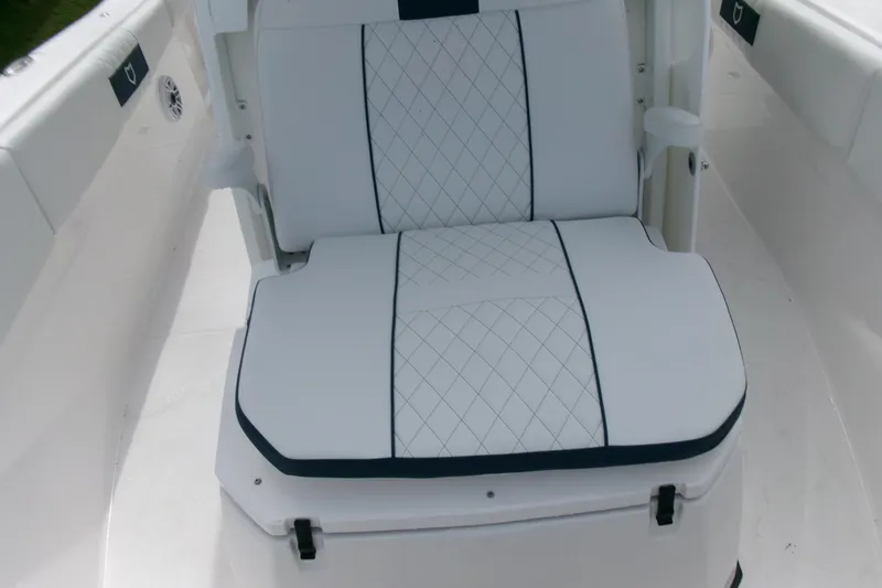Black Label Marine Yacht Photos Pics 2026 Sea Fox 288 Commander boat seat with diamond-stitched upholstery.