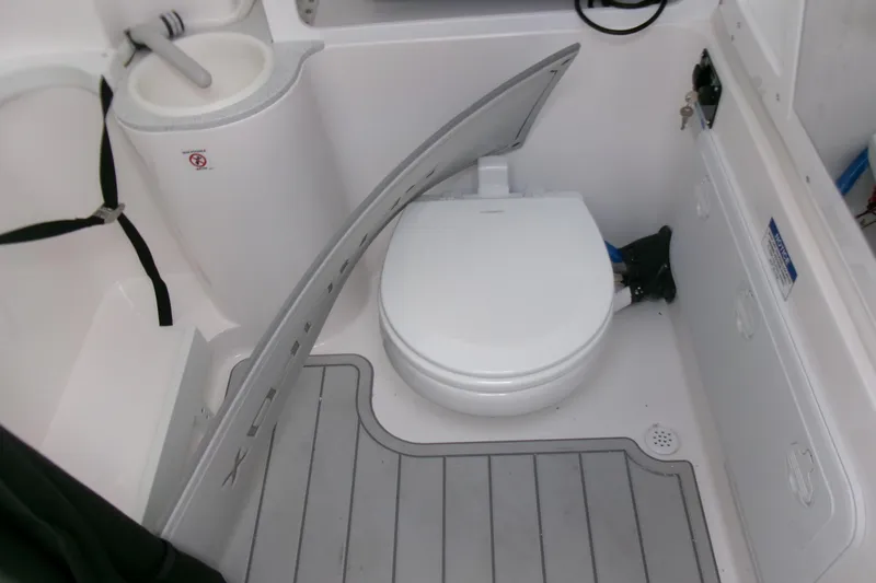 Black Label Marine Yacht Photos Pics 2026 Sea Fox 288 Commander boat bathroom with toilet and sink.