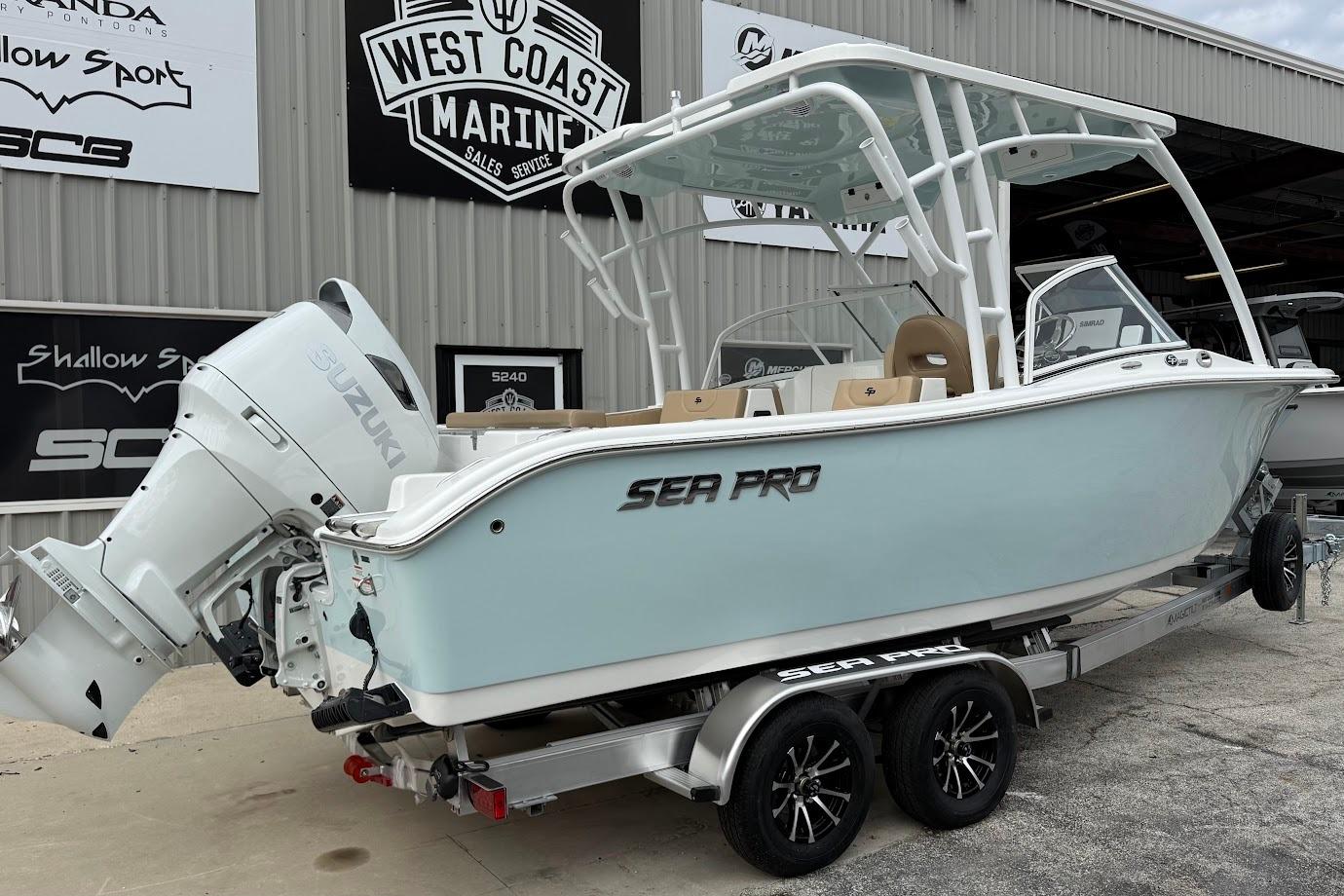 2026 Sea Pro 240 Dual Console boat with Suzuki engine at West Coast Marine.