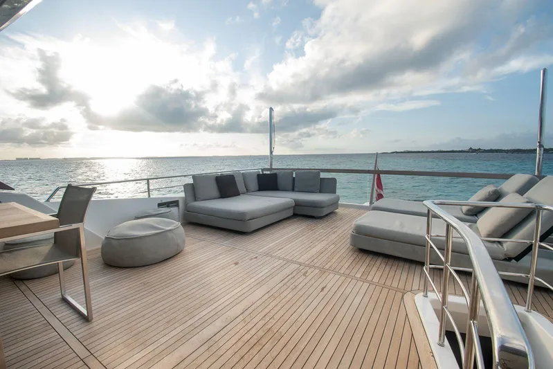 Muma Yacht Photos Pics Luxurious deck of 2016 Sanlorenzo SL96 yacht with modern seating and ocean view.