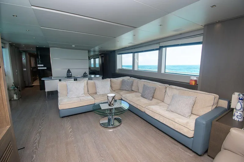 Muma Yacht Photos Pics Luxurious interior of 2016 Sanlorenzo SL96 yacht with spacious seating and ocean view.