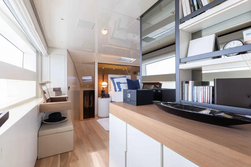 Chameleon Yacht Photos Pics Luxurious interior of 2024 Sanlorenzo SL90A yacht with modern design and elegant furnishings.