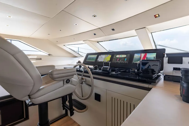 Chameleon Yacht Photos Pics 2024 Sanlorenzo SL90A yacht helm with advanced navigation systems and luxurious seating.