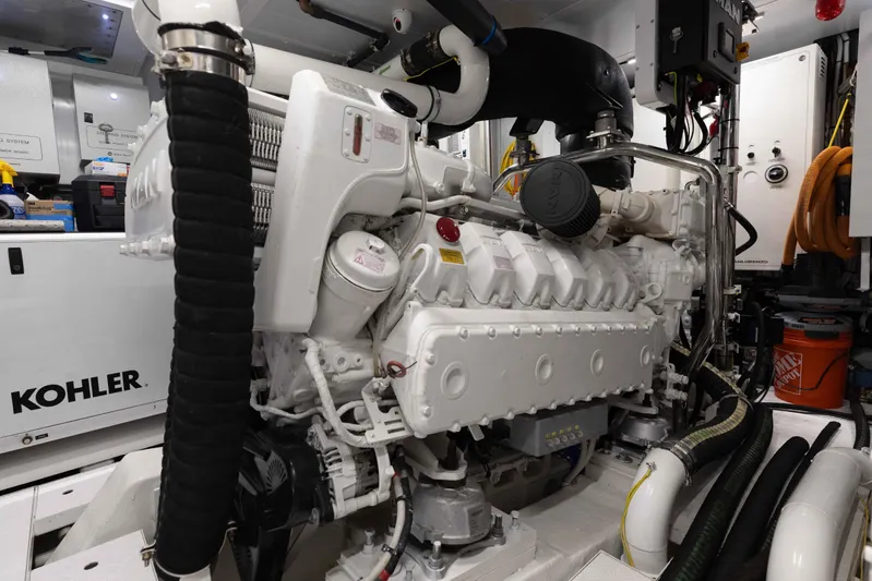 Chameleon Yacht Photos Pics Engine room of 2024 Sanlorenzo SL90A yacht with Kohler generator and MAN engine.