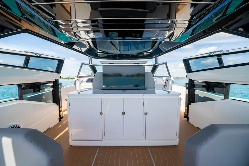  Yacht Photos Pics 2024 Sunseeker Superhawk 55 yacht interior with sleek design and modern amenities.