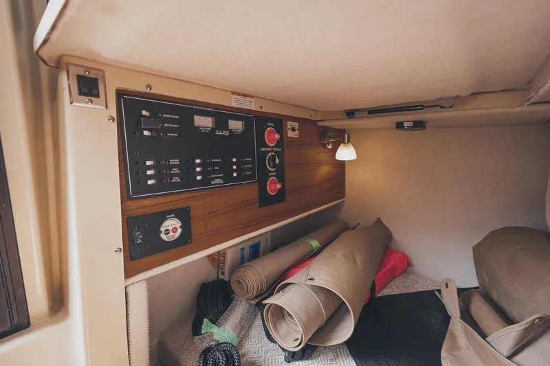  Yacht Photos Pics Interior of 2025 Ranger Tugs R-23 showing control panel and storage area.