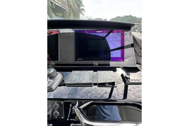 No Name Yacht Photos Pics 2024 Pardo Yachts P38 dashboard with Simrad display and control panel.
