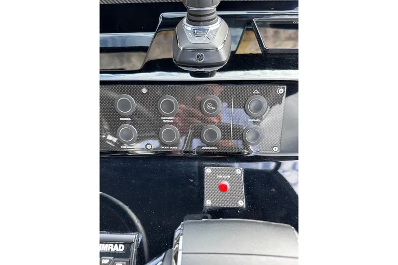 No Name Yacht Photos Pics 2024 Pardo Yachts P38 control panel with joystick and button interface.