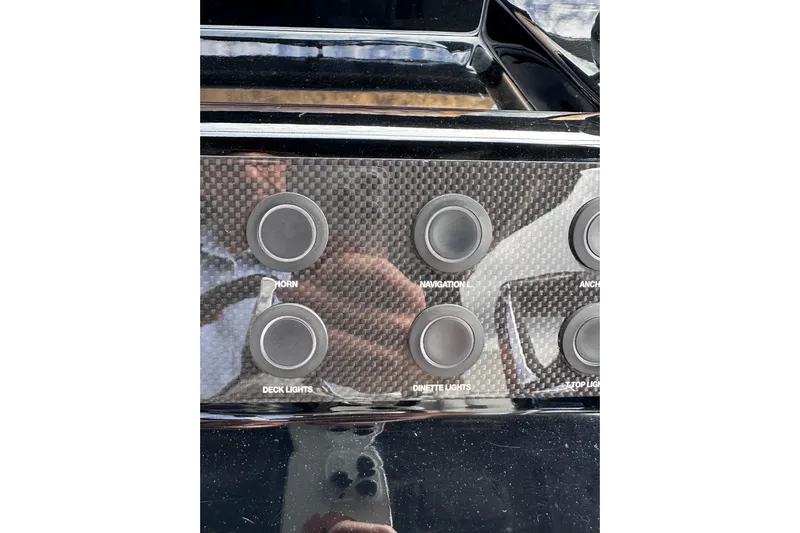 No Name Yacht Photos Pics Control panel of 2024 Pardo Yachts P38 with various labeled buttons.