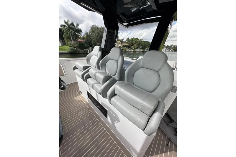 No Name Yacht Photos Pics Luxury seating on 2024 Pardo Yachts P38, featuring sleek design and premium materials.