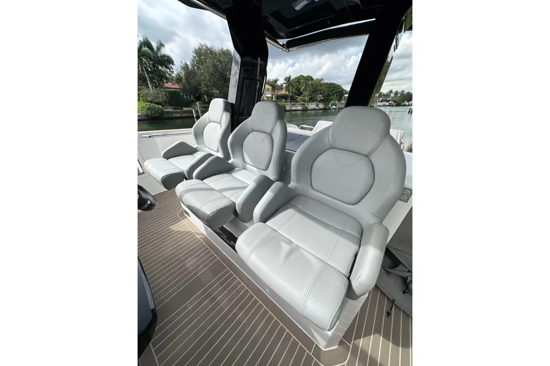 No Name Yacht Photos Pics Luxurious seating on 2024 Pardo Yachts P38, featuring sleek design and premium materials.