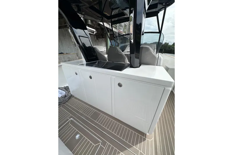 No Name Yacht Photos Pics 2024 Pardo Yachts P38 interior with sleek cabinetry and modern design elements.