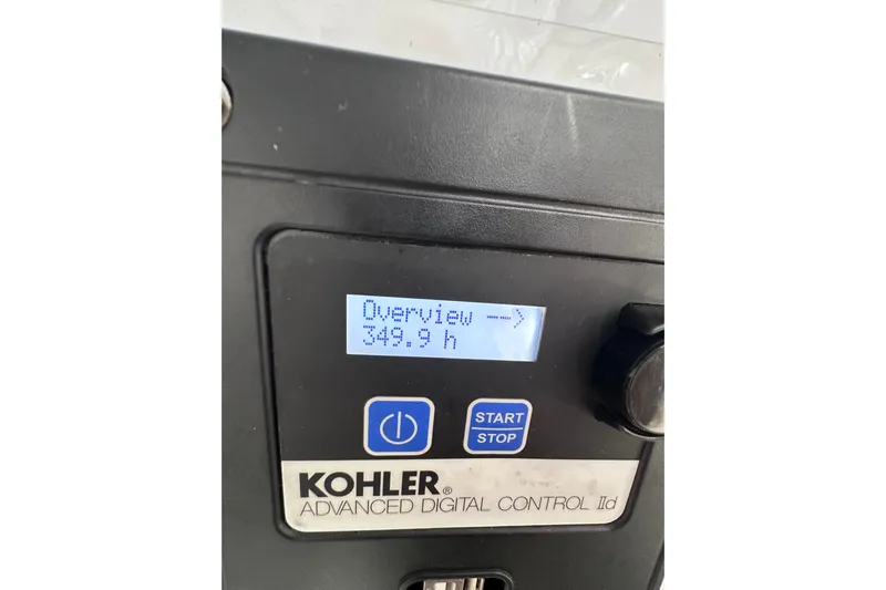 No Name Yacht Photos Pics Kohler digital control panel displaying 349.9 hours on Pardo Yachts P38, 2024 model.