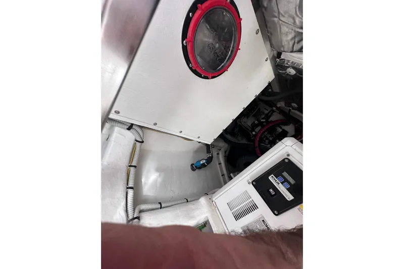 No Name Yacht Photos Pics Engine room of 2024 Pardo Yachts P38, showcasing mechanical components and wiring.