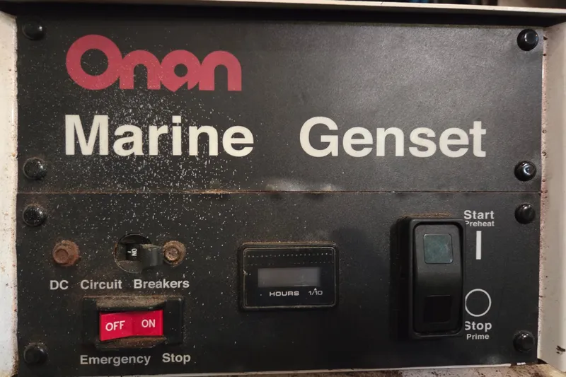Pemaquid Yacht Photos Pics Onan Marine Genset control panel on 1998 Oyster 485 Deck Saloon yacht.