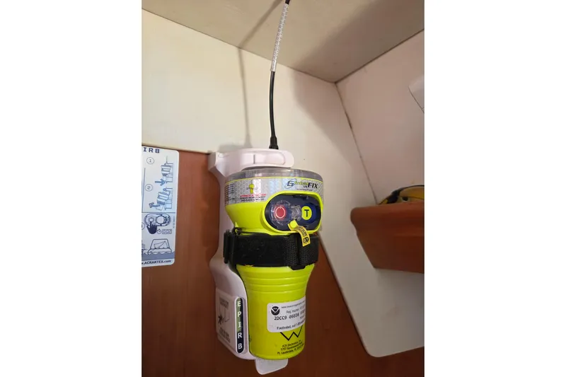 Pemaquid Yacht Photos Pics EPIRB device mounted on Oyster 485 Deck Saloon yacht, 1998 model.