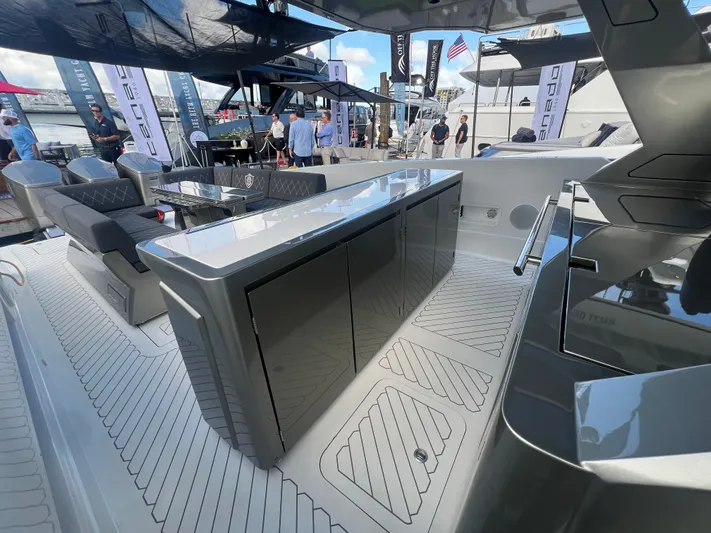  Yacht Photos Pics 2023 Canados 493 Gladiator yacht interior with sleek design and modern furnishings.