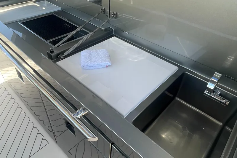  Yacht Photos Pics Modern kitchen area on the 2023 Canados 493 Gladiator yacht.