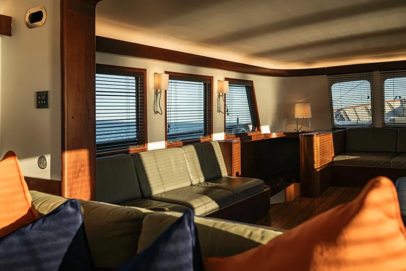 La Fenice Yacht Photos Pics Interior of a 1962 Laurent Giles yacht with elegant wood furnishings.