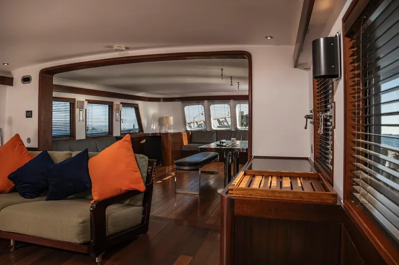 La Fenice Yacht Photos Pics Interior of a 1962 Laurent Giles yacht with elegant wood furnishings.