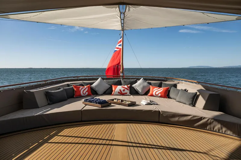 La Fenice Yacht Photos Pics Luxurious yacht deck with cushions, Laurent Giles 1962 model.