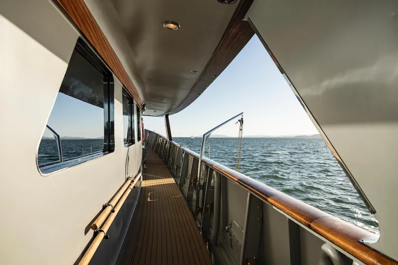 La Fenice Yacht Photos Pics Laurent Giles 1962 yacht deck with ocean view.