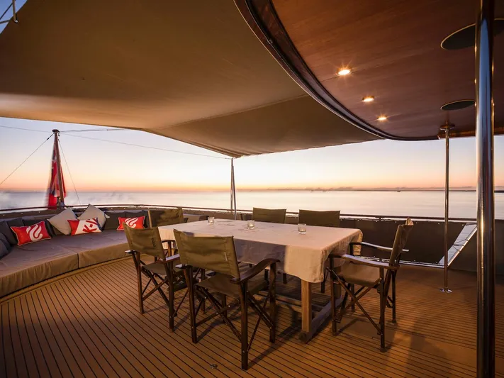 La Fenice Yacht Photos Pics Elegant yacht deck at sunset, Laurent Giles 1962.