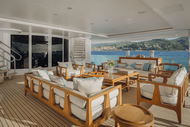 Axioma Yacht Photos Pics Luxurious 2013 Dunya Yacht deck with elegant seating and ocean view.
